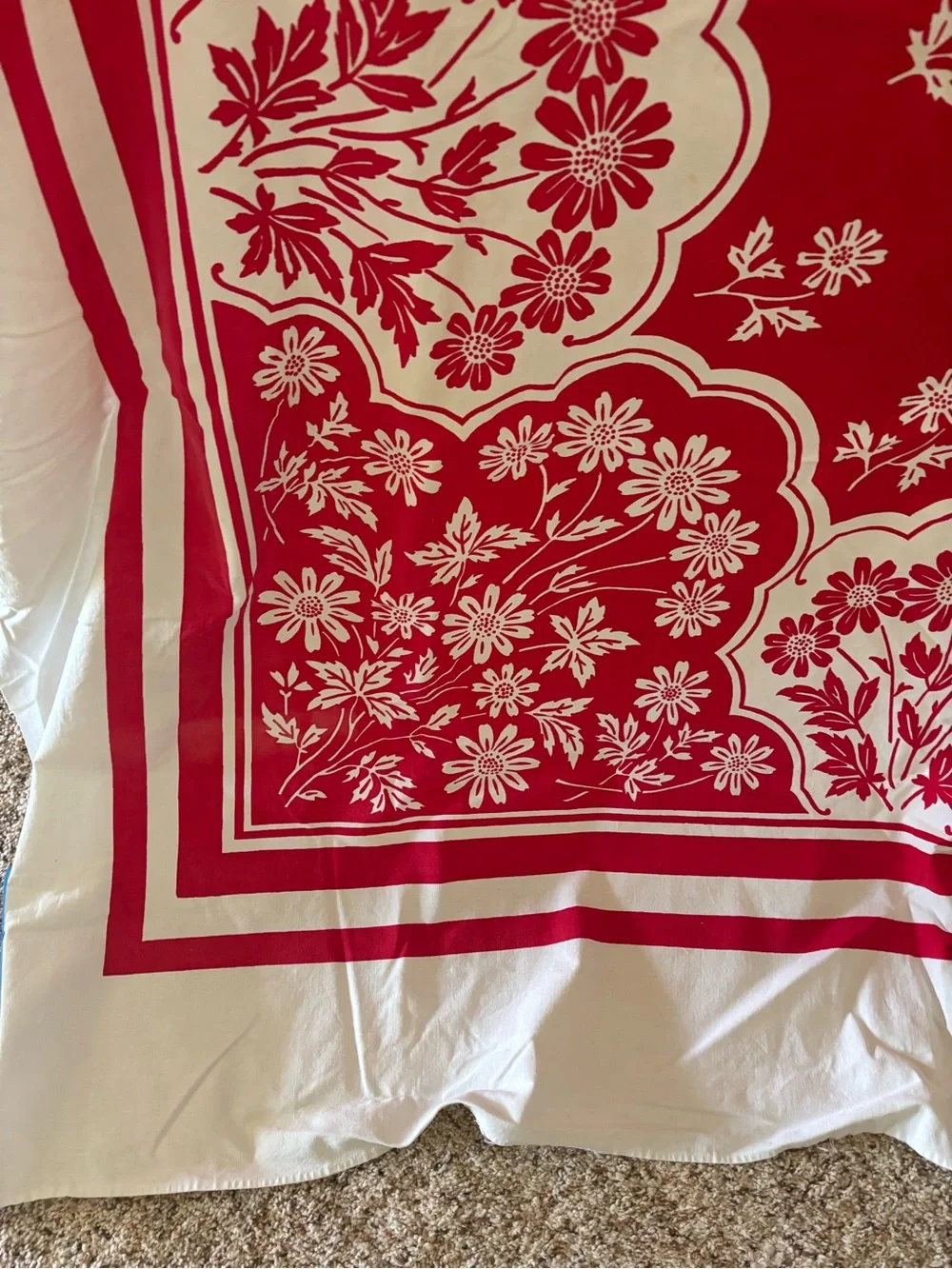 Vintage Red and White Floral Tablecloth